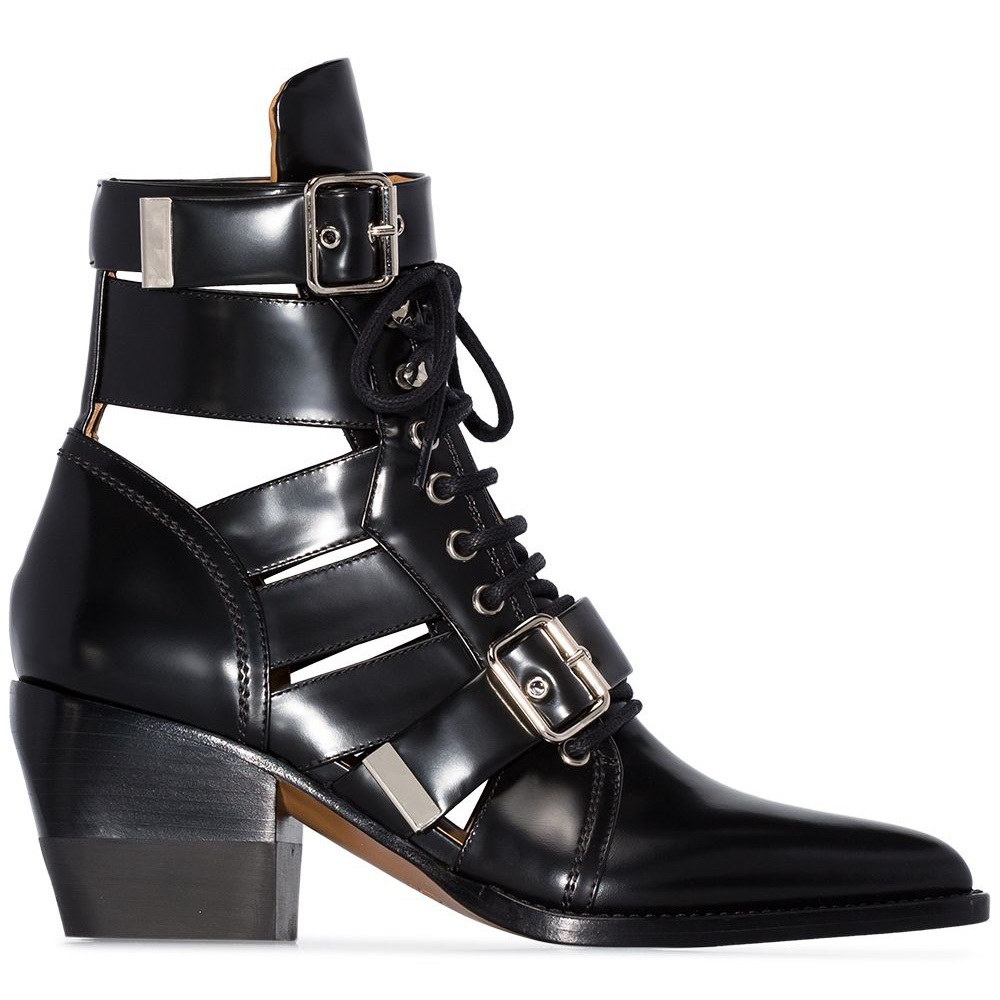 Chloé Black Reilly Leather Buckle Ankle Boots